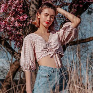 J.O.A. x Chriselle Ruched Front Crop Top